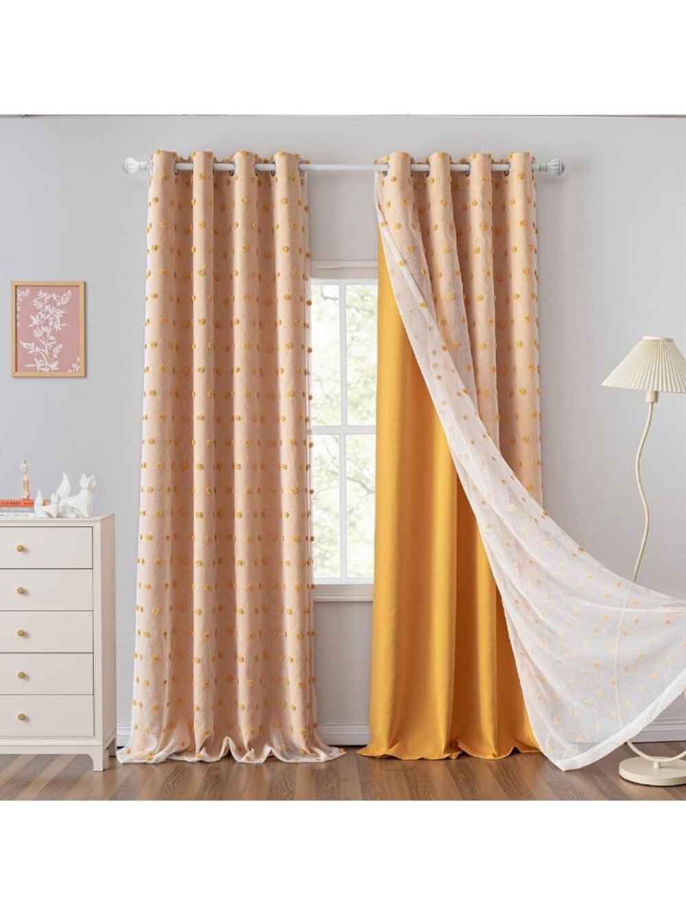 Yellow Blackout Curtains for Kids - 95 Inch Sliding Door Panels, 2 Pack